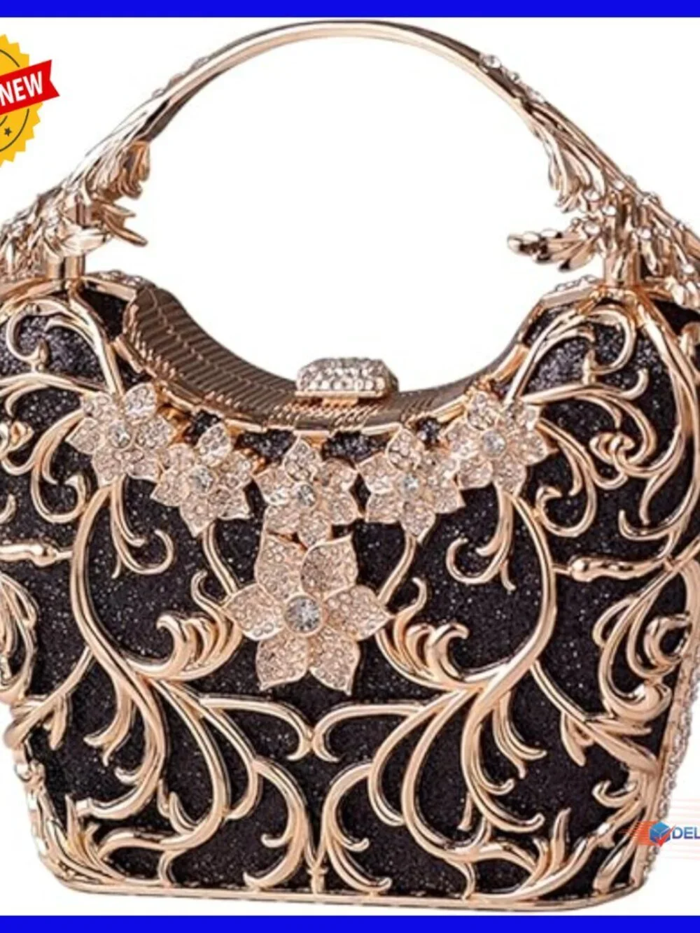 Sparkly Rhinestone Sequin Evening Clutch Purse with Chain Strap
